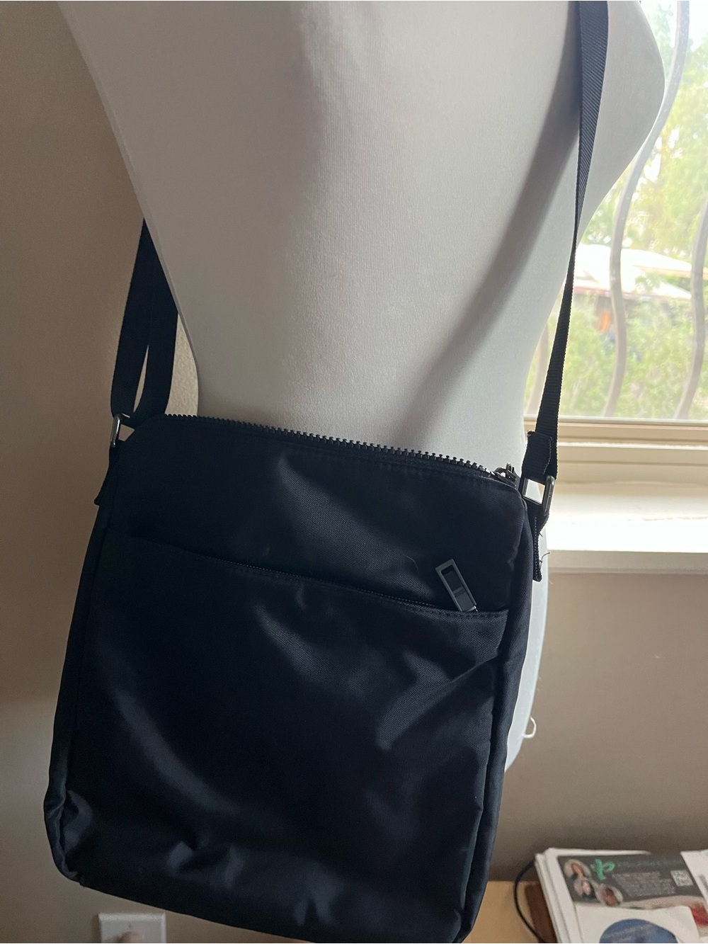32 Degrees Black Nylon Messenger Crossbody Bag